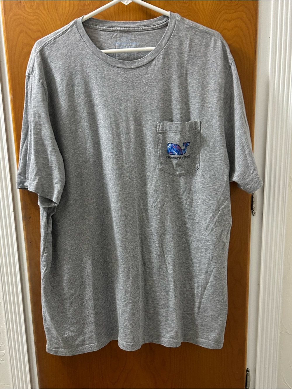 Vineyard Vines Gray Short Sleeve Pocket Tee with Blue Whale Logo